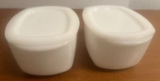 Pair Vtg Federal Glass White Milk Glass Oven Refrigerator Ware 4” Dish MCM Lid