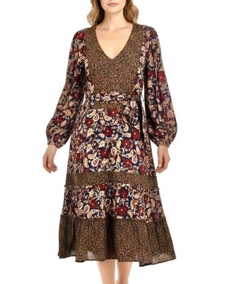 NWT Draper James Midi Fit & Flare Fall Paisley Long Sleeve Dress Women s Size 10
