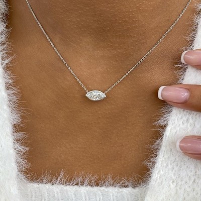 1 kt Marquise Anhänger Halskette Weißgold 14 K Labcreated Diamant F/VS