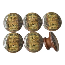 Set of 6 Cabin Rules Wood Cabinet Knobs Drawer Pulls, Rustic Cabin Decor