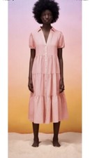 Zara Linen Blend Tiered Midi Dress Salmon pink Size M 3225/501 BNWT