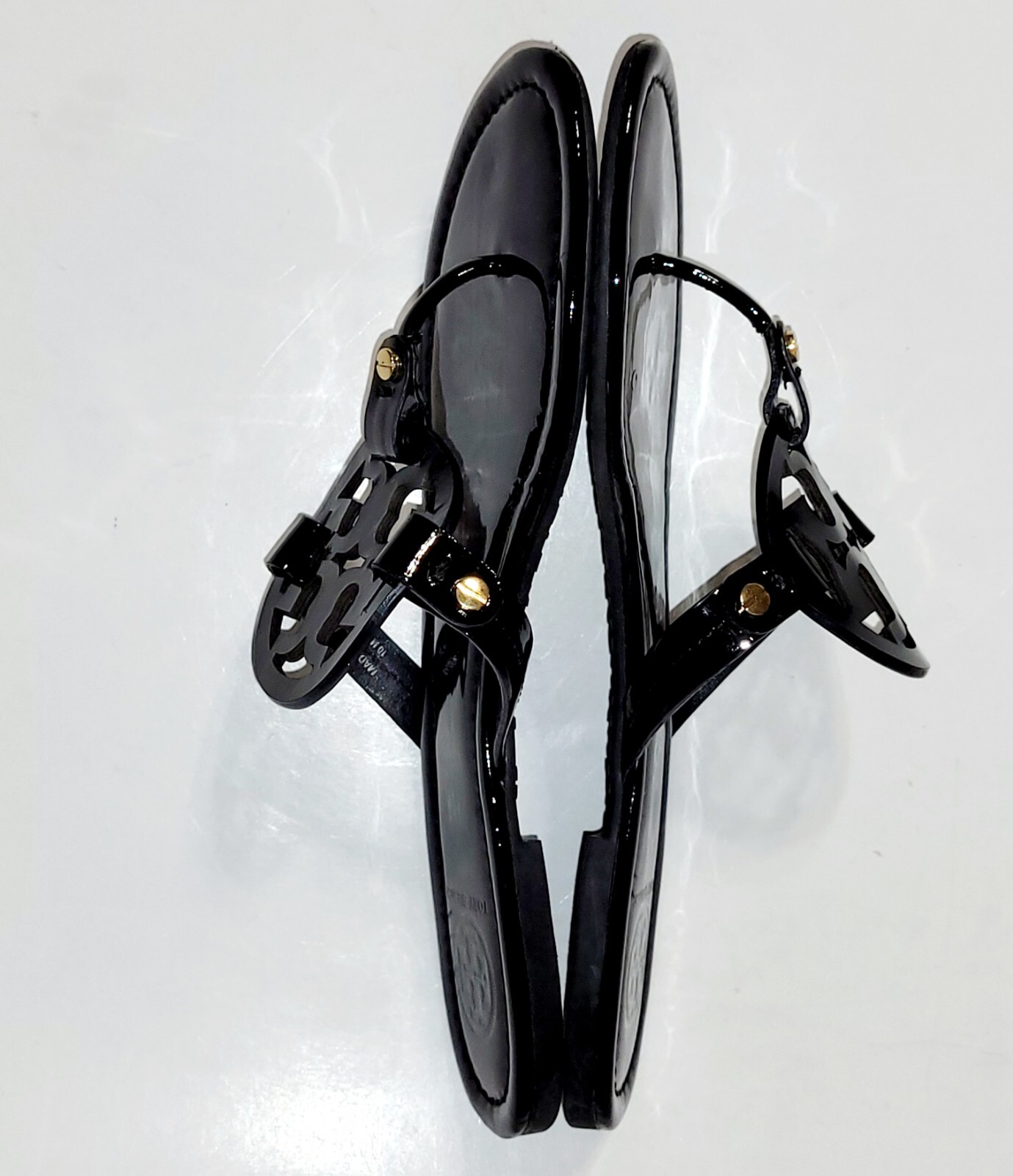 Tory Burch Miller Sandals Logo Black Patent Leather Thong FlipFlop Flats Wms 10M thumbnail 21