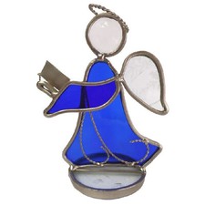 VINTAGE STAINED GLASS ANGEL / SUNCATCHER / COBALT BLUE  TEXTURED GLASS