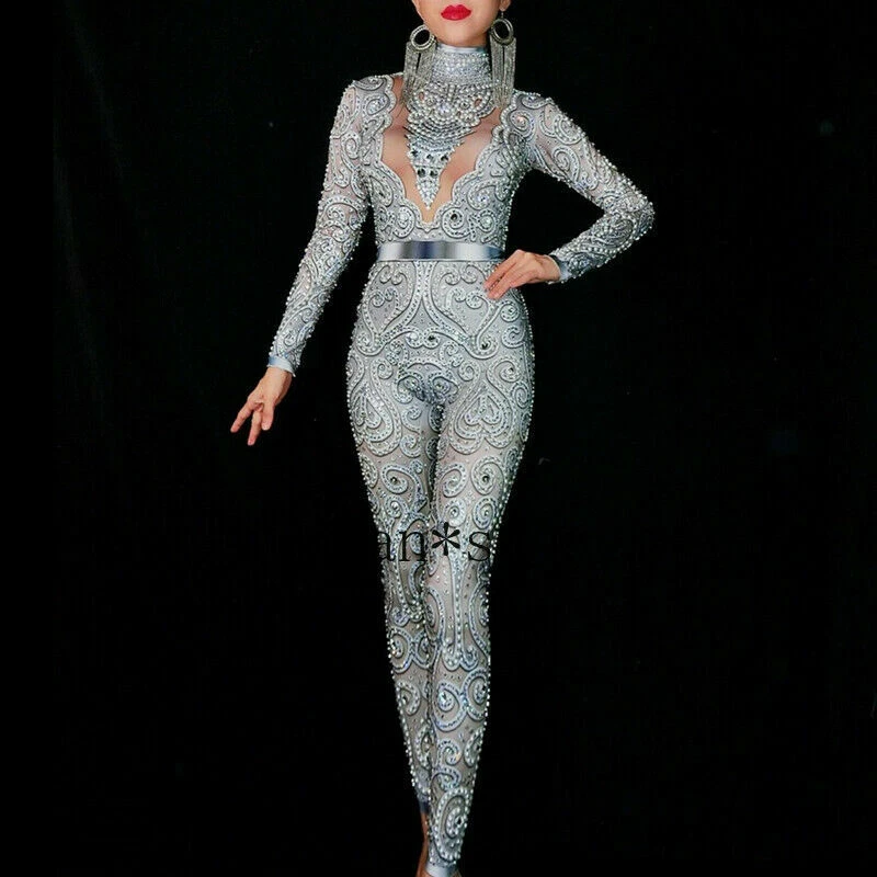 Ladies silver jumpsuit hotsell