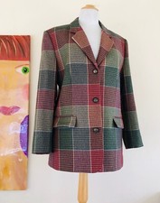 AVOCA Ireland 38 UK 12 8/10 M US Lux Plaid Woven Wool Equestrian Blazer Jacket