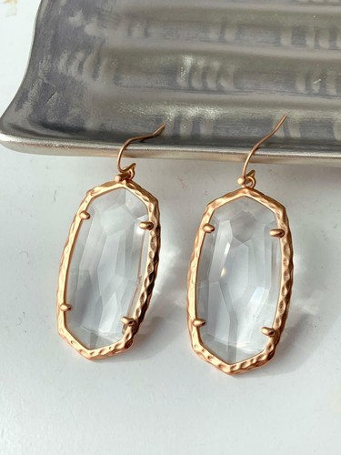 New Kendra Scott Ella Drop Earrings In Clear Glass w/ Pouch $75 - Picture 4 of 4