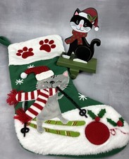 Kitty Cat Christmas Stocking Hanger Holder and Stocking Set 0182