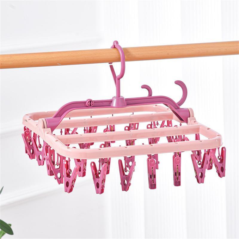 32 Clips Folding Clothes Dryer Hanger Windproof Socks Underwear Drying Rack Hous