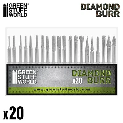 GREEN STUFF WORLD Set de 20 Fresas Adiamantadas - 20puntas de 3.2mm - taladro mano - fresadoras