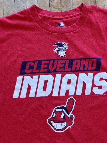 Cleveland Indians Shirt Adult Large Red & White MLB Baseball Short Sleeve Mens - Picture 2 of 5