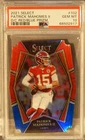 2021 Panini Select-Prizm Die-Cut #102 Patrick Mahomes D/C Red/Blue Prizm PSA10