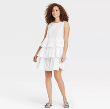 Who What Wear Women's Sleeveless Dresses Midi Ruffle White  SELECT-Color Size XS