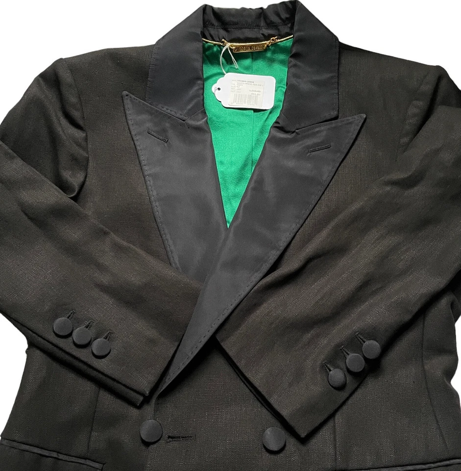 Roberto Cavalli Jacket 42 Long Sleeve Double Breasted 2 Button Tuxedo Black New - Image 4 of 4