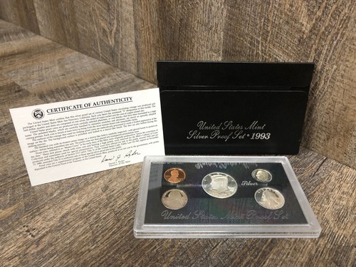 1993 S US Mint 5 Coin Silver Proof Set w COA & Original Black Packaging OGP EXC!