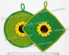 Coppia di presine cucina in lana fatte a mano all'uncinetto - Fiore
