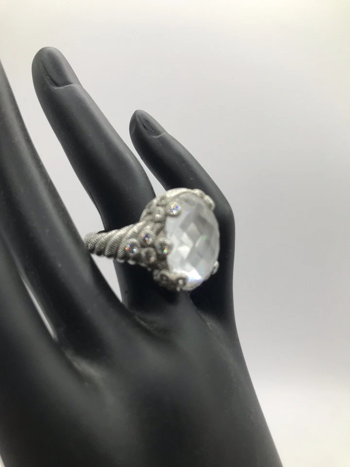 Judith Ripka White Flora Diamonique Oval Gemstone Doublet Ring SZ 10 - Image 3 of 4