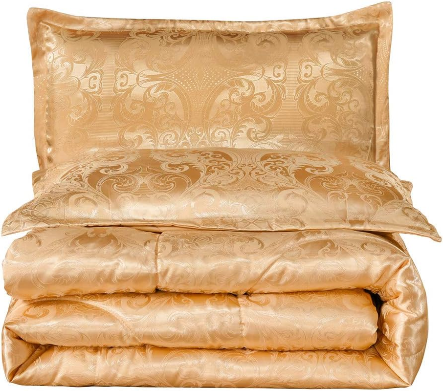 Queen Comforter Set Luxury Gold Silk Bed Set All Season Lightweight