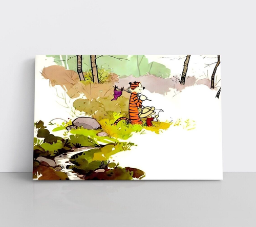 Calvin And Hobbes Canvas Wall Art Print - Kids Cartoon Framed Wall Hanging - Picture 1 of 11