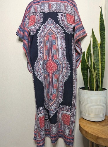 Vintage 60s 70s Indian Cotton Dashiki Kaftan Boho Hippie Festival Dress M/L B6 - Picture 4 of 14