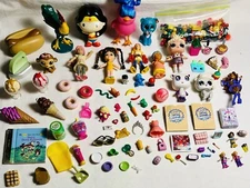 88 Piece + Girls Mixed Toy Lot Mini Dolls Pets Toys Food Mini Brands Figurines +