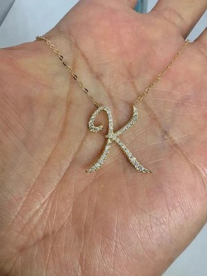 2.00Ct Round Cut Moissanite  ''K'' Initial Letter Pendant 14K Yellow Gold Plated