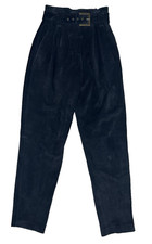 Vintage Wilsons 8 Suede Leather Tapered Y2K 90s Pants High Waist Belted Black