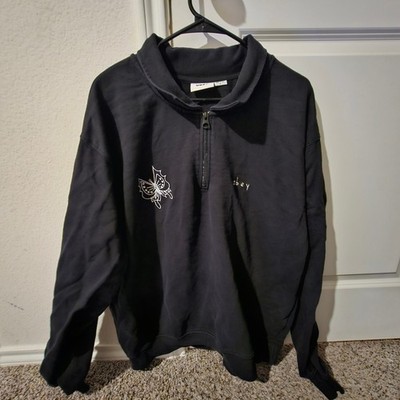 Obey Black Butterfly Embroidered Quarter Zip Pullover Sweatshirt Men's XL