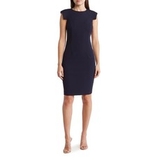 Eliza J Navy Cap Sleeve Bodycon Sheath Work Career Cocktail Party Midi Size 6