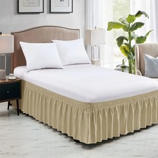 Wrap Around Bed Skirt Twin 15 Inch Drop White Elastic Dust Ruffle Easy Fit Khaki