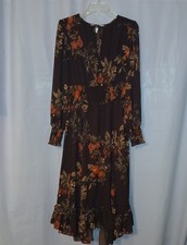 H&M Womens Dress Brown Floral Print Maxi Long Floaty Chiffon Long Sleeve Size 12