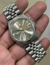 Rare Vintage Orient Automatic Tri Star Crystal Flutted Bezel Men's Watch Japan