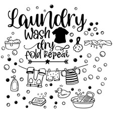 CREATCABIN Laundry Room Wall Decal Laundry Decor Sticker Black Wash Dry Fold ...