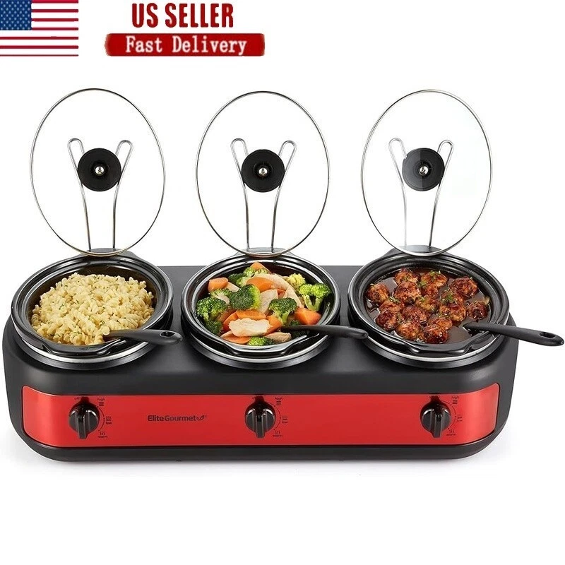 Triple Slow Cooker Buffet Server 3 x 2.5 Qt Removable Oval Pots Adjustable Temp