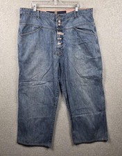 Marithe Francois Girbaud Jeans Mens 42x24 Blue Cropped Wide Leg Cargo Streetwear