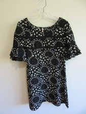 FREE PEOPLE Black & White Floral Lace Ruffled Short Sleeves 2 Dress-JB1