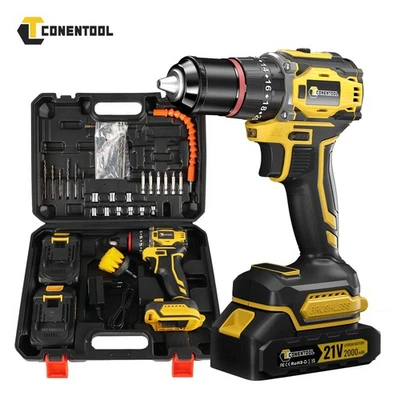 CONENTOOL Cordless Hammer Drill Set 21V Impact Drill Driver and Screwdriver with 2 Battery