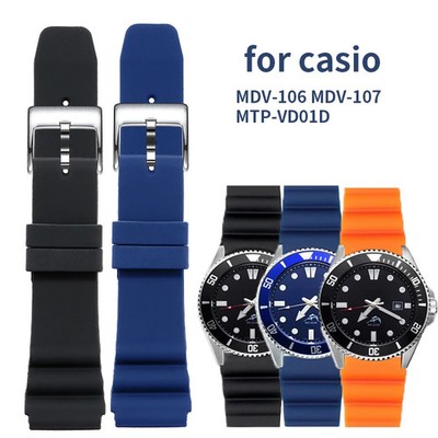 22mm Silicone Watch Band Strap For CASIO MDV-106 MDV-107 MTP-VD01D 303l Bracelet