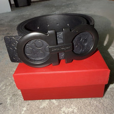 Salvatore Ferragamo Men s Black Solid Belt w/ Logo Buckle Designer 120cm