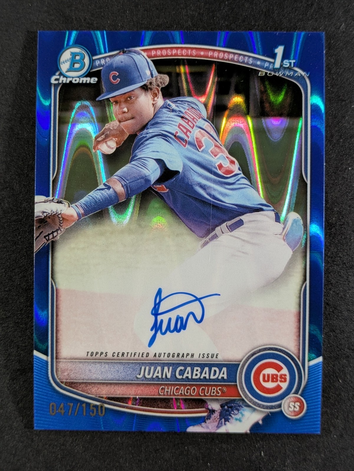 2025 Bowman Chrome JUAN CABADA 47/150 1st Bowman Auto Blue RayWave Ref. #CPA-JC
