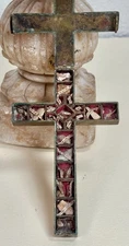 Antique Spanish Multi Relic True Cross Saint Reliquary Pendant Crucifix 19th C.