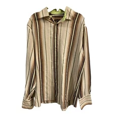 Roar Mens Shirt Extra Large Brown Green Button Down Dress Flip Cuffs