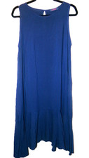 FRESH PRODUCE SZ LARGE 100% RAYON  BLUE SLEEVELESS ROUND NECK A LINE DRESS