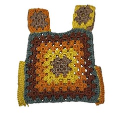 Handmade Sweater Vest Womens Medium Multicolor Crochet Granny Square Boho Retro