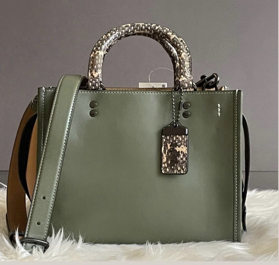 COACH ROGUE 25 ARMY GREEN SNAKE PRINT LEATHER DETACHABLE STRAP