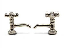 One Pair of Silver Coloured Taps, Doll House Miniatures DIY Fixture Bathroom Tap