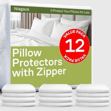 Pillow Protectors Queen Size Set of 12 Breathable Zipper White Ultra Soft Covers