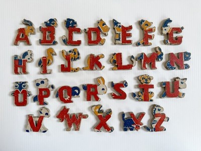 Vintage Pressed Cardboard Animal Alphabet Letter Blocks Set, Decor Cute