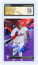 Bryce Harper Phillies Signed 2021 Topps Finest Purple #100 #/250 CGC 10/10 Card
