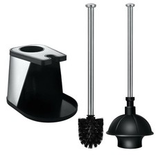 Stainless Steel Bathroom Cleaning Toilet Bowl Brush and Plunger Combo Set Black