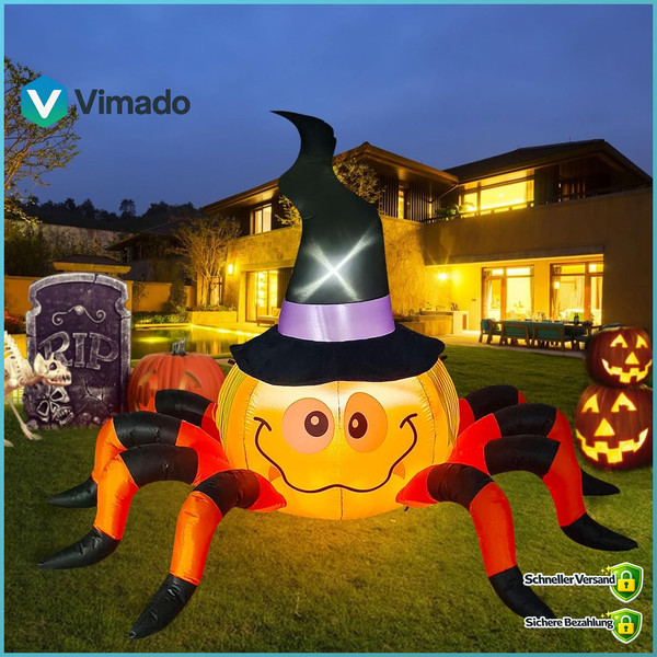Aufblasbarer KüRbis Spinne Mit Hexenhut 6,5FT Halloween Deko Innen AußEnbereich-image